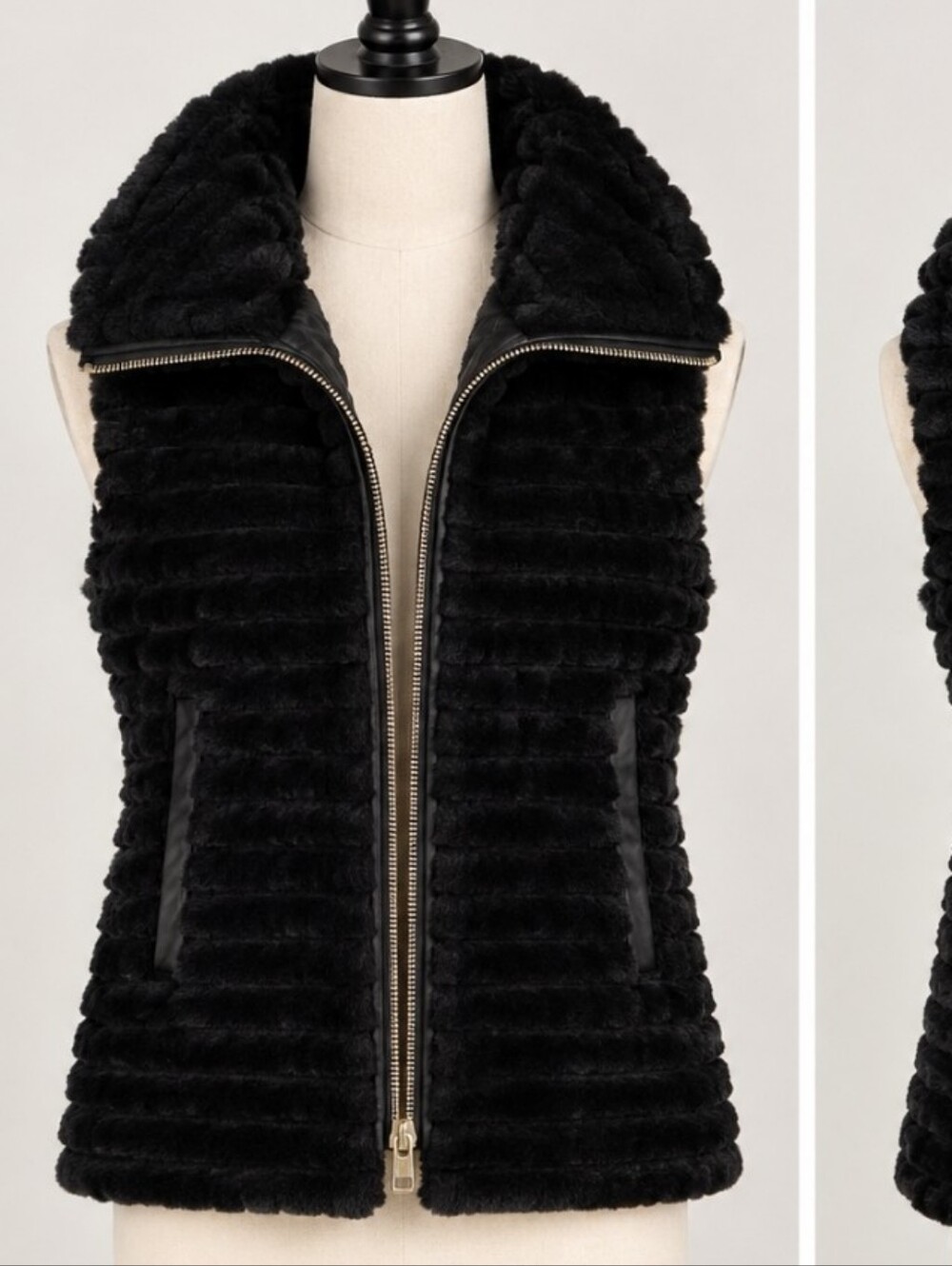 Calvin KLEIN Plush Faux Fur Zip-Front Vest - Black